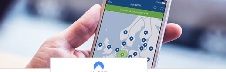 Hand holding a smartphone showing a map with multiple location pins from a VPN app (NordVPN).
